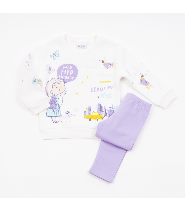 Σετ λιλά κολάν/εκρού μπλούζα