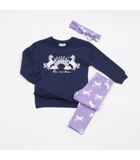 Σετ λιλά κολάν/μπλε μπλούζα