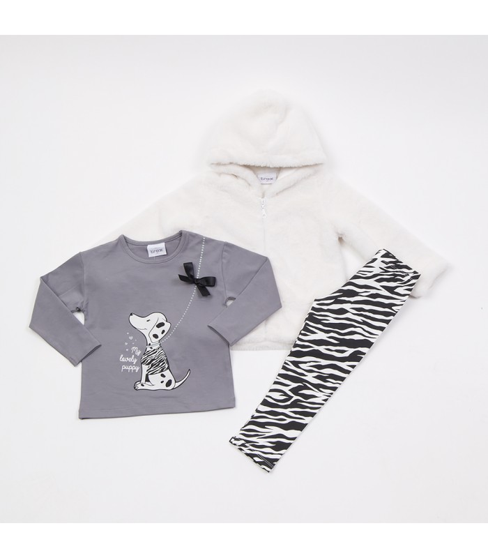 Σετ εκρού κολάν/ανθρακί μπλούζα/εκρού ζακέτα