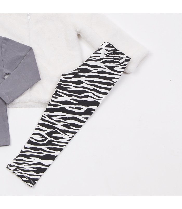 Σετ εκρού κολάν/ανθρακί μπλούζα/εκρού ζακέτα