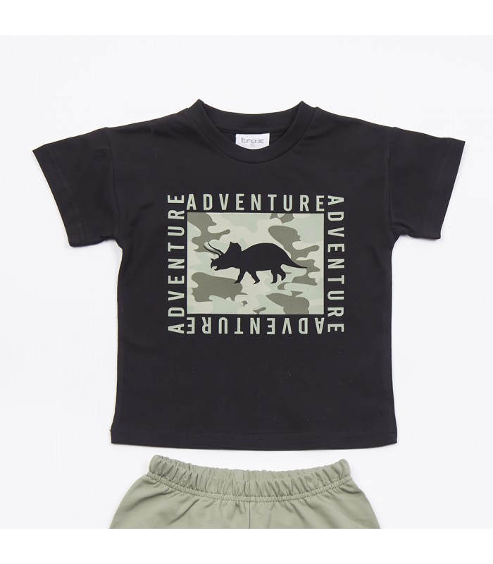 Σετ χακί βερμούδα/μαύρη μπλούζα