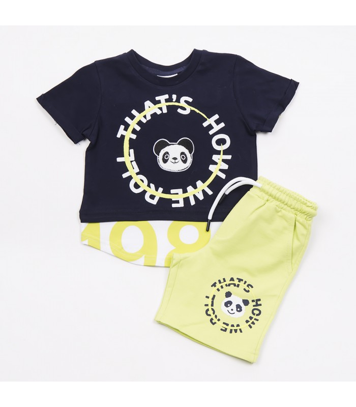 Σετ κίτρινη βερμούδα/μαρέν μπλούζα