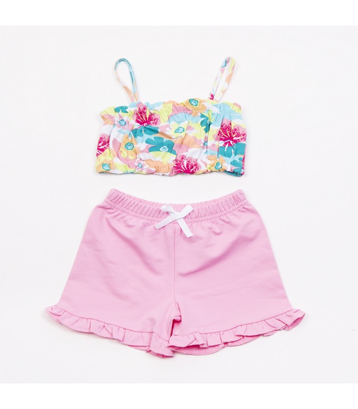 Σετ ροζ σορτς/λευκή μπλούζα