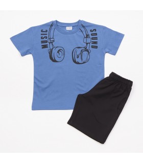 Σετ μαύρη βερμούδα/ίντιγκο μπλούζα