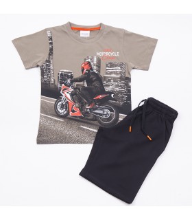 Σετ μαύρη βερμούδα/χακί μπλούζα