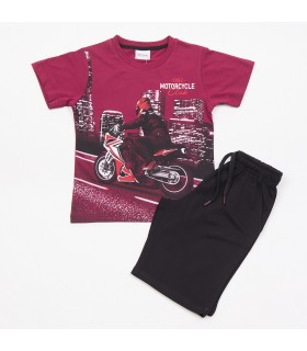 Σετ μαύρη βερμούδα/βουργουνδί μπλούζα