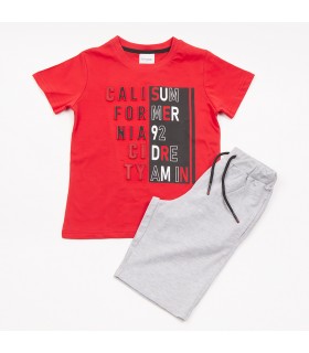 Σετ γκρι βερμούδα/κόκκινη μπλούζα