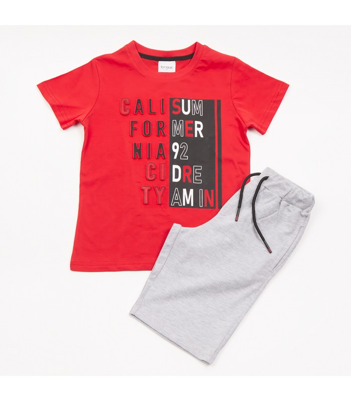 Σετ γκρι βερμούδα/κόκκινη μπλούζα