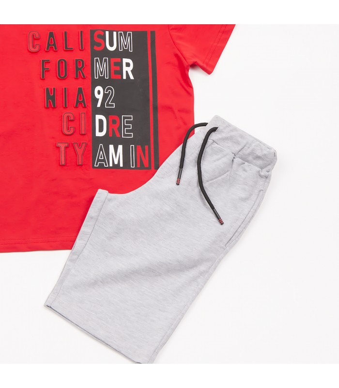 Σετ γκρι βερμούδα/κόκκινη μπλούζα