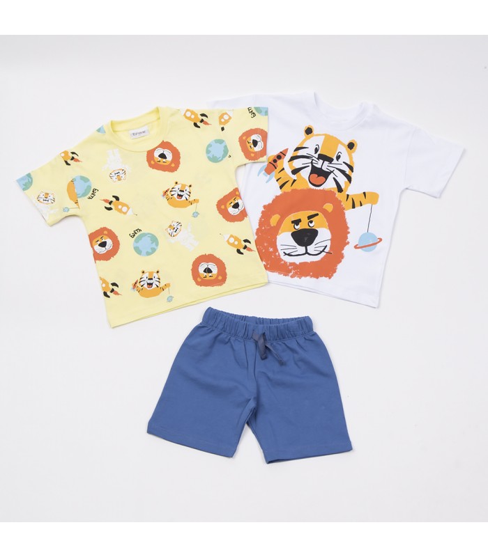 Σετ ίντιγκο βερμούδα/λευκή μπλούζα/κίτρινη μπλούζα