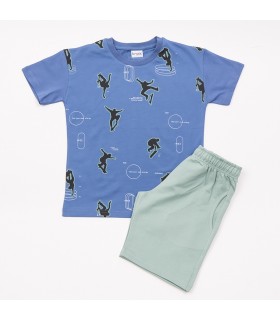 Σετ μέντα βερμούδα/ίντιγκο μπλούζα