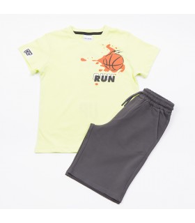 Σετ ανθρακί βερμούδα/λάιμ μπλούζα