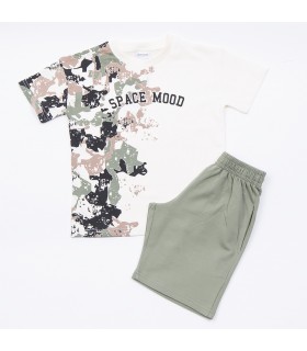 Σετ χακί βερμούδα/εκρού μπλούζα