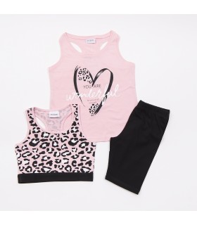 Σετ μαύρο κολάν/κουφετί μπλούζα/κουφετί τοπ