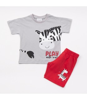 Σετ κόκκινη βερμούδα/γκρι μπλούζα