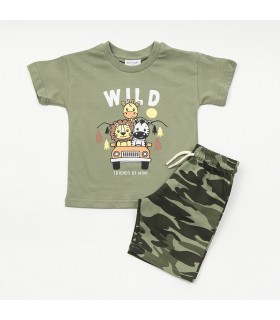 Σετ χακί βερμούδα/μπλούζα