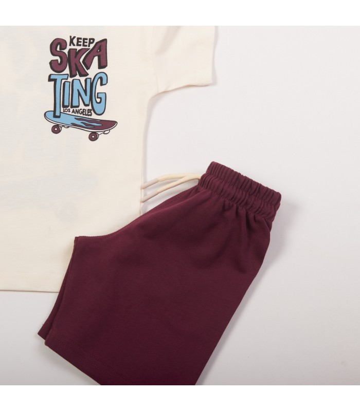 Σετ βουργουνδί βερμούδα/εκρού μπλούζα