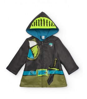 Μαύρο αδιάβροχο για αγόρι με κουκούλα και στάμπα ιππότη