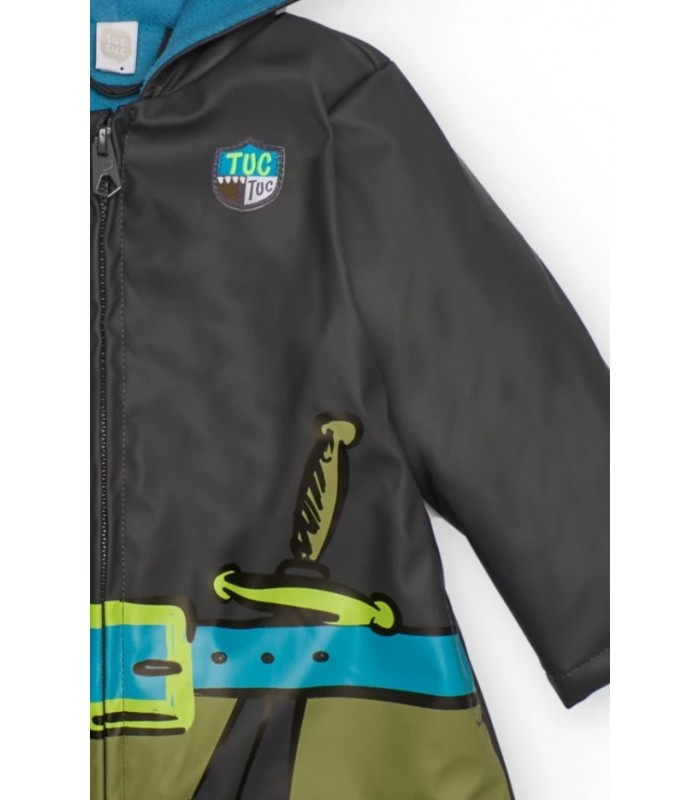 Μαύρο αδιάβροχο για αγόρι με κουκούλα και στάμπα ιππότη