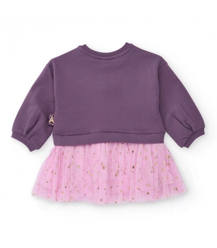 Μωβ φόρεμα για κορίτσια με ροζ τούλινη φούστα και χρυσές λεπτομέρειες αστέρι