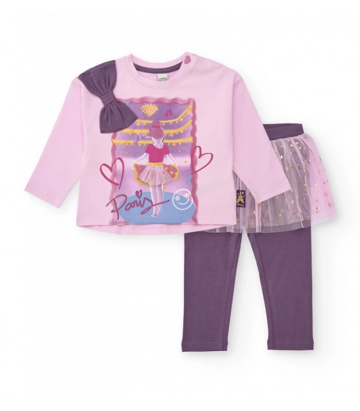 Σετ μπλούζα και κολάν για κορίτσια σε ροζ και μωβ χρώμα με σχέδιο μπαλαρίνα.