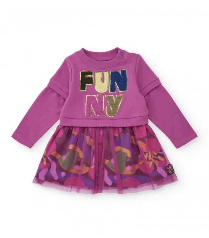 Φούτερ φόρεμα για κορίτσια σε ματζέντα χρώμα με εμπριμέ τούλινη φούστα.