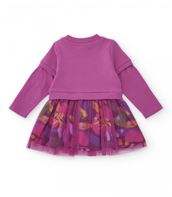 Φούτερ φόρεμα για κορίτσια σε ματζέντα χρώμα με εμπριμέ τούλινη φούστα.