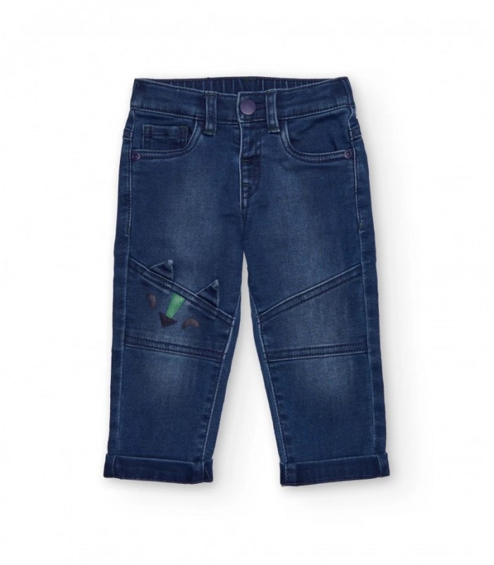 Παντελόνι τζιν μπλε για αγόρια με κέντημα δεινόσαυρου.