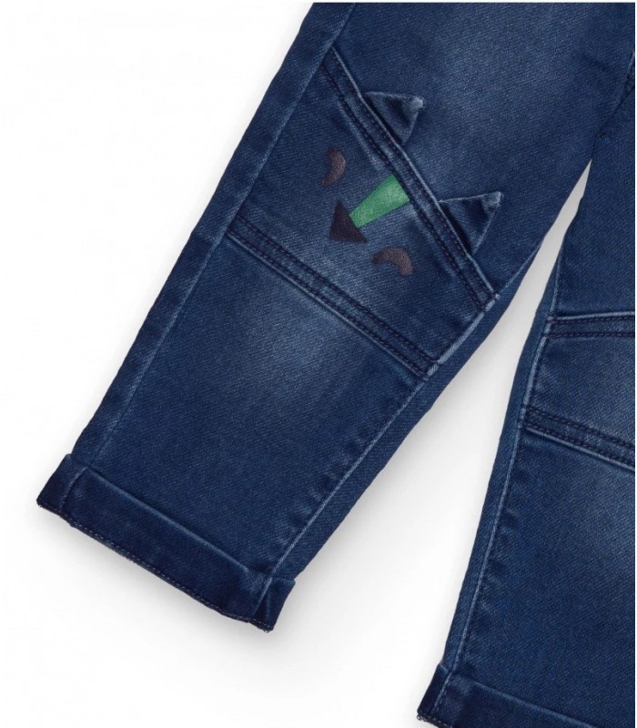 Παντελόνι τζιν μπλε για αγόρια με κέντημα δεινόσαυρου.