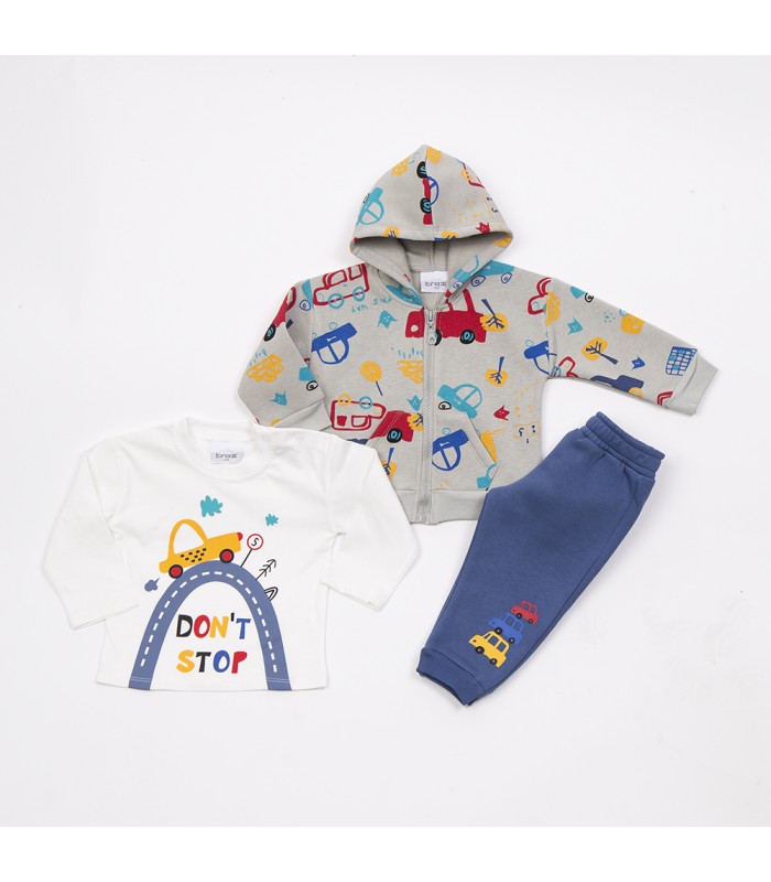 Σετ ίντιγκο  παντελόνι/εκρού μπλούζα/cloudy ζακέτα