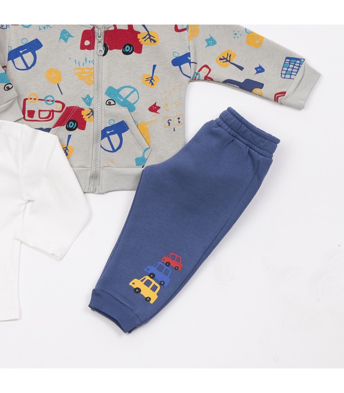 Σετ ίντιγκο  παντελόνι/εκρού μπλούζα/cloudy ζακέτα