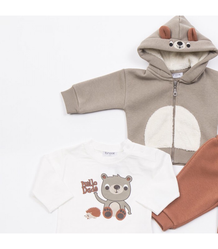 Σετ πορτοκαλί παντελόνι/εκρού μπλούζα/stone ζακέτα