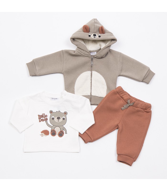 Σετ πορτοκαλί παντελόνι/εκρού μπλούζα/stone ζακέτα