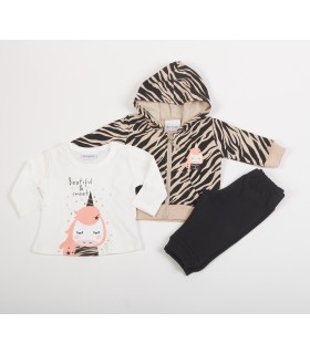 Σετ μαύρο παντελόνι/βανίλια μπλούζα/cappuccino ζακέτα