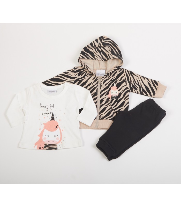 Σετ μαύρο παντελόνι/βανίλια μπλούζα/cappuccino ζακέτα