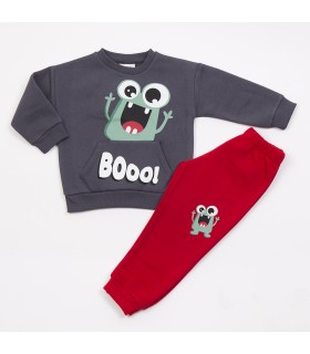 Σετ κόκκινο παντελόνι/ανθρακί μπλούζα