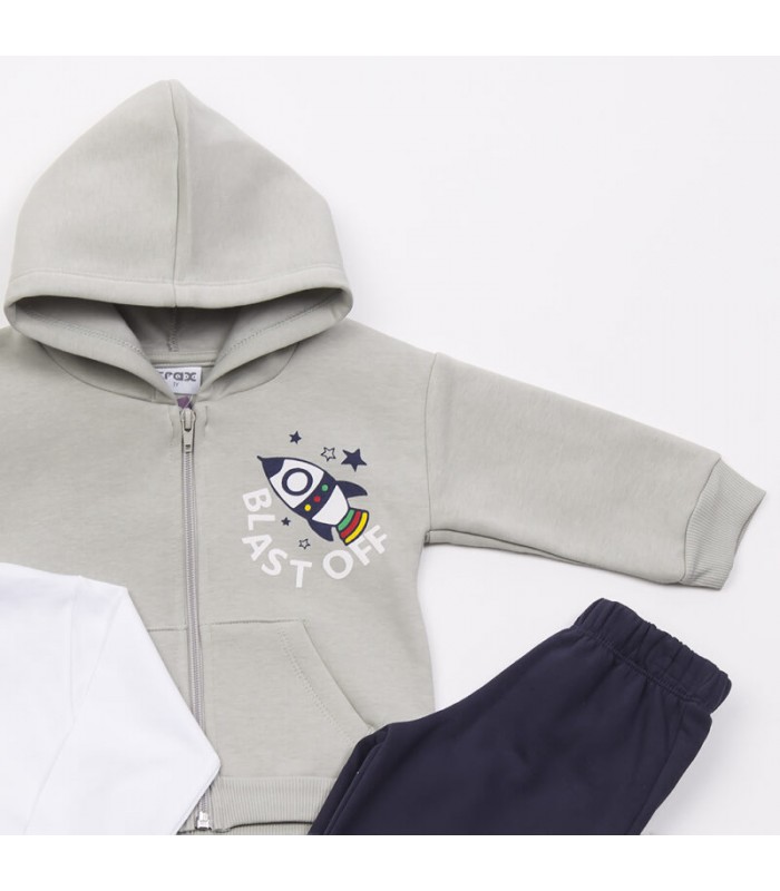 Σετ μαρέν παντελόνι/εκρού μπλούζα/stone ζακέτα