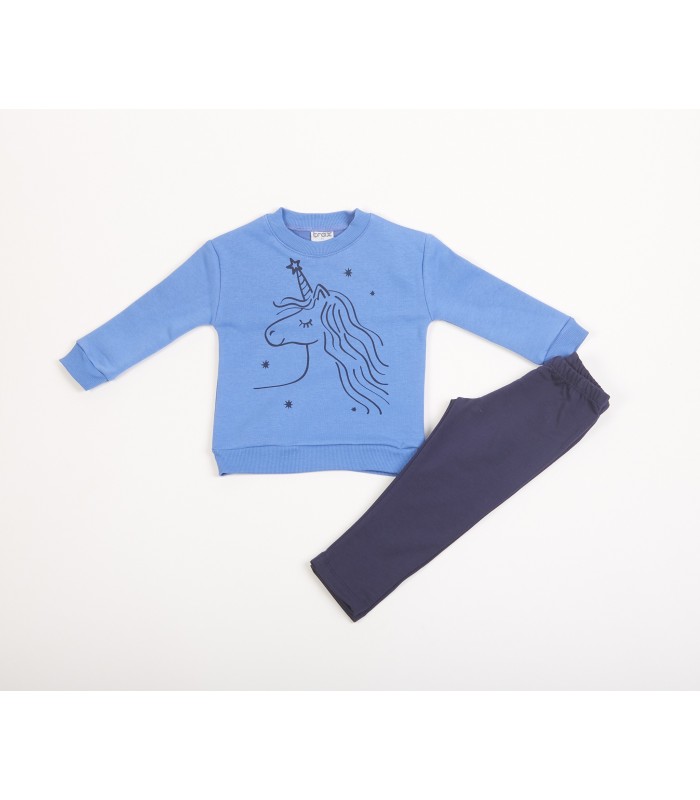 Σετ μπλε κολάν/λεβάντα μπλούζα