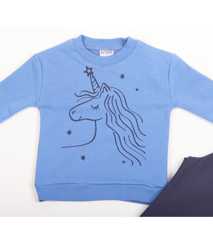 Σετ μπλε κολάν/λεβάντα μπλούζα