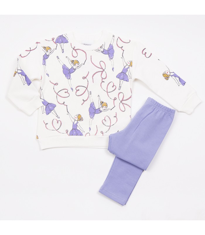 Σετ μύρτιλο κολάν/βανίλια μπλούζα