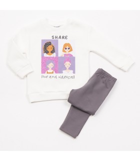 Σετ ανθρακί κολάν/βανίλια μπλούζα