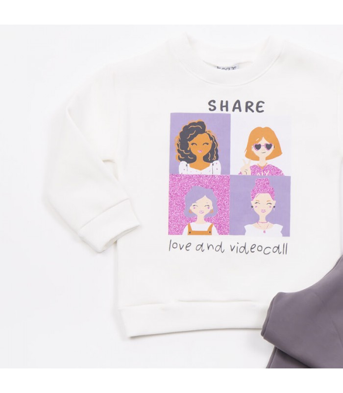 Σετ ανθρακί κολάν/βανίλια μπλούζα