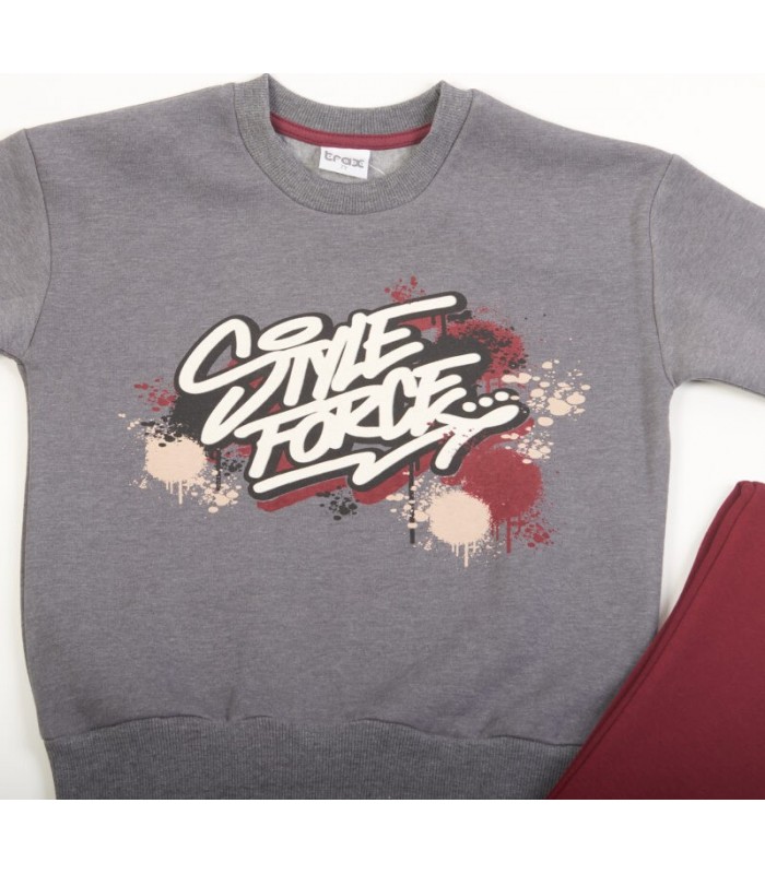 Σετ βουργουνδί παντελόνι/ανθρακί μπλούζα