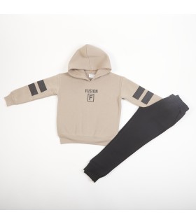 Σετ μαύρο παντελόνι/άμμου μπλούζα