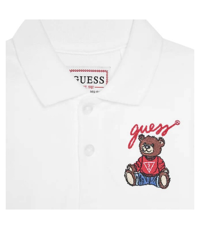 Μπλούζα πόλο Guess αρκουδάκι κεντημένο λευκό