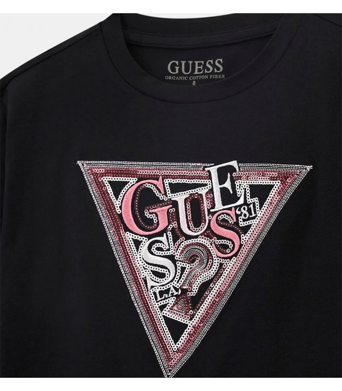 Μπλούζα με παγιέτες Guess μακό μακρυμάνικη μαύρο