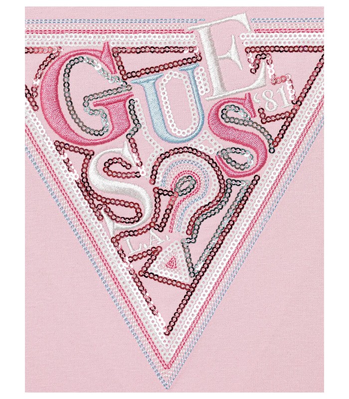 Μπλούζα με παγιέτες Guess μακό μακρυμάνικη ροζ