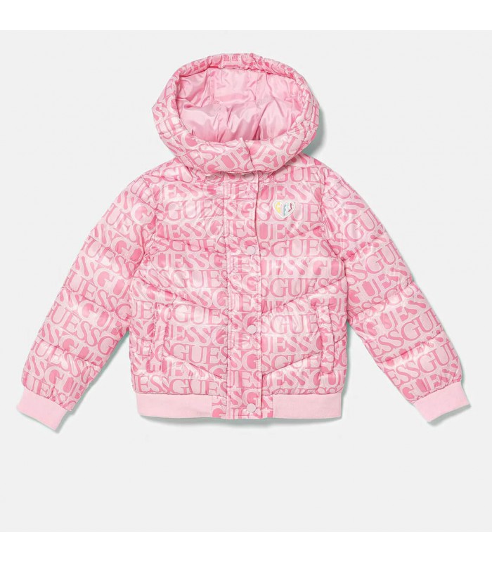 Μπουφάν Guess χειμωνιάτικο με αποσπώμενη κουκούλα Ροζ