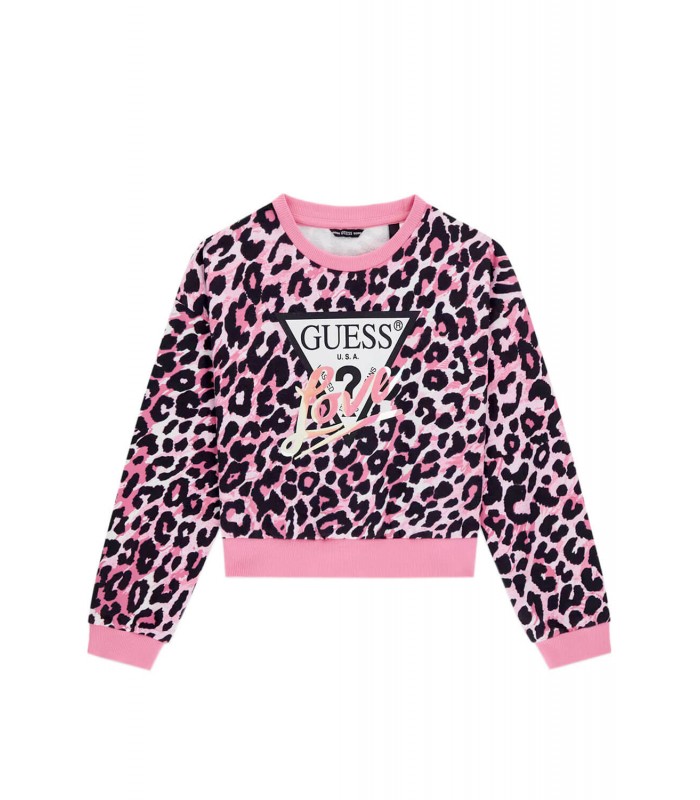 Μπλούζα φούτερ Guess oversized ροζ λεοπάρ