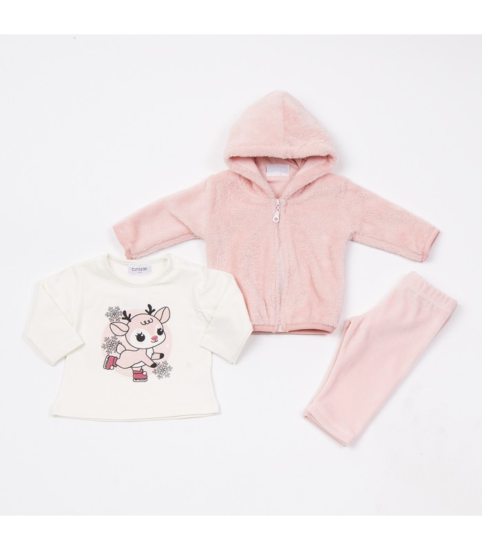 Σετ σομόν κολάν/βανίλια μπλούζα/σομόν ζακέτα